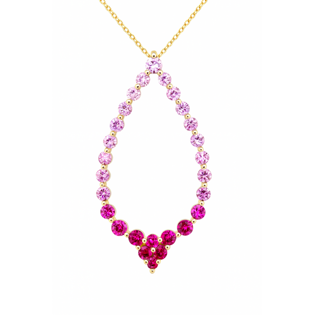 Pink sapphire (1.20 ctw) ombre open teardrop pendant 14k yellow gold 4.1 gr