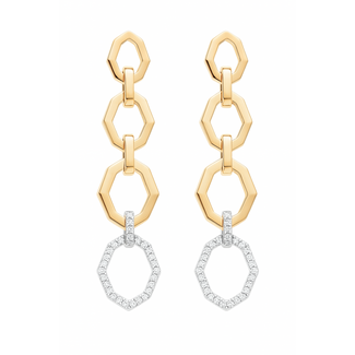 Diamond (0.15 ctw) geometric dangle earrings 14k yellow gold 2.6 gr