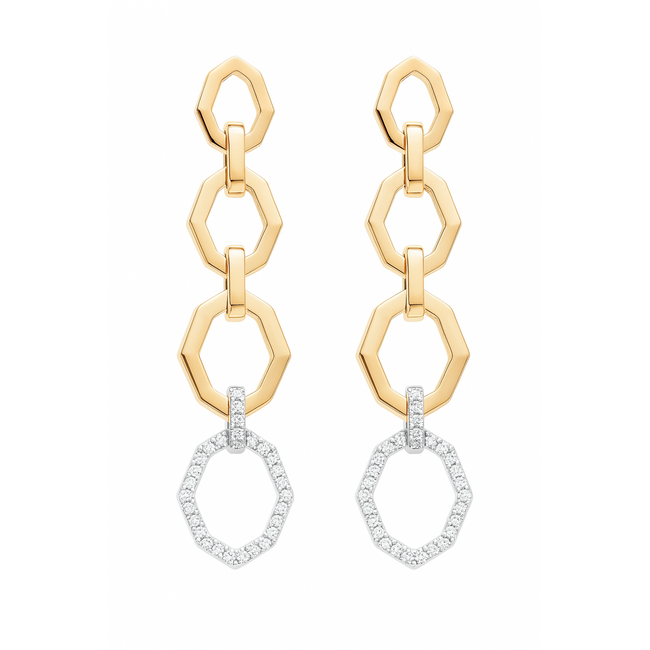 Diamond (0.15 ctw) geometric dangle earrings 14k yellow gold 2.6 gr