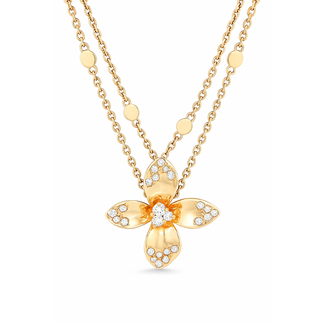 Diamond (0.26 ctw) floral multi row necklace 14k yellow gold 4.2 gr