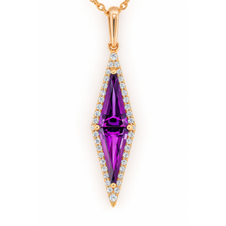 Amethyst (0.92 ctw) & diamond (0.20 ctw) pendant 14k yellow gold 2.4 gr
