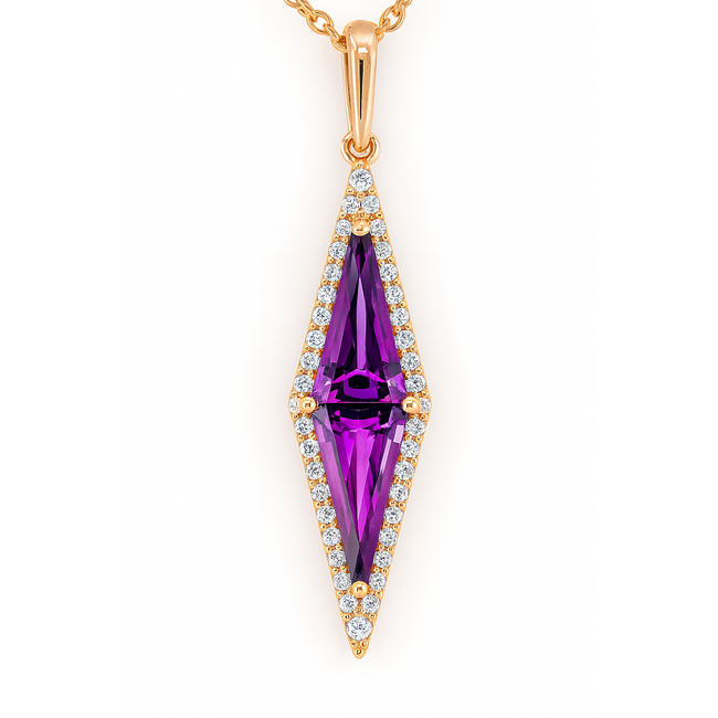 Amethyst (0.92 ctw) & diamond (0.20 ctw) pendant 14k yellow gold 2.4 gr