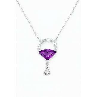 Amethyst (0.50 ct) & diamond (0.08 ctw) martini pendant w/chain 14k white gold 2.1 gr