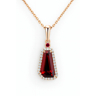 Garnet (2.19 ct) ruby (0.03 ct) & diamond (0.12 ctw) pendant w/chain 14k yellow gold 2.6 gr