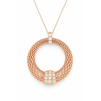 Diamond (0.22 ctw) mesh circle pendant w/chain 14k yellow gold 3.5 gr