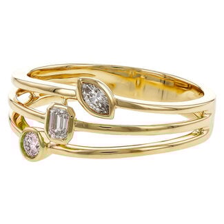 Diamond (0.24 ctw) multi shape 3 stone ring 14k yellow gold 5.2 gr