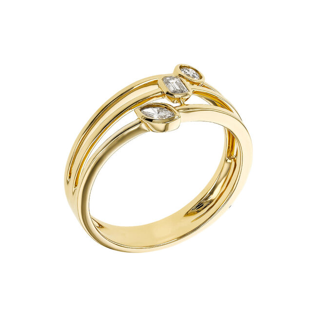 Diamond (0.24 ctw) multi shape 3 stone ring 14k yellow gold 5.2 gr