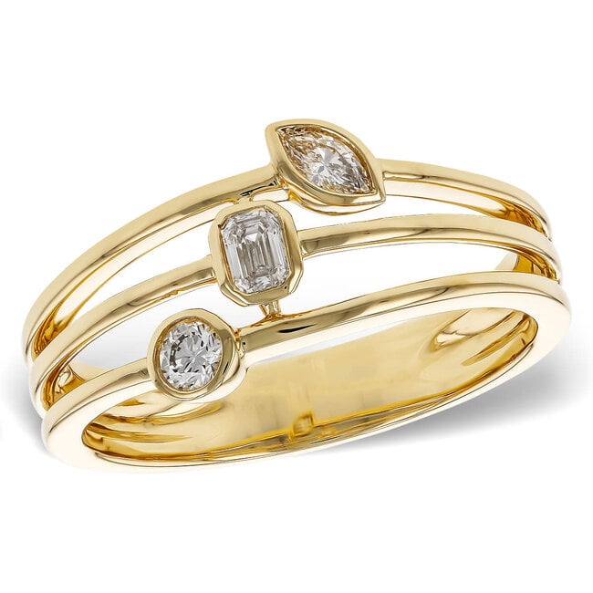 Diamond (0.24 ctw) multi shape 3 stone ring 14k yellow gold 5.2 gr