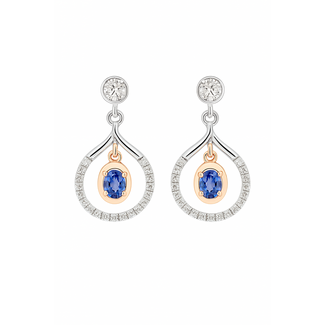 Sapphire (0.44 ctw) & diamond (0.24 ctw) dangle earrings 14k white & yellow gold 3.3 gr