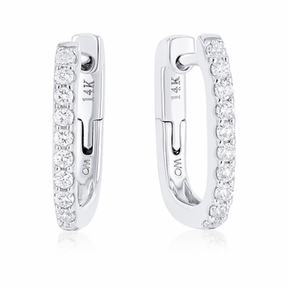 Diamond (0.35 ctw) small rectangle hoop earrings 14k white gold 2.6 gr