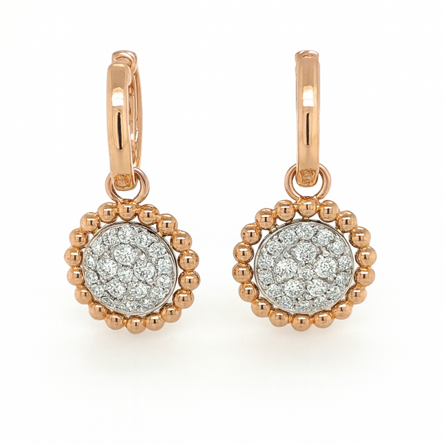 Diamond (0.63 ctw) round cluster dangle earrings 14k yellow gold 4.5 gr