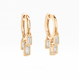 Diamond (0.53 ctw) baguette dangle earrings 14k yellow gold 3.6 gr