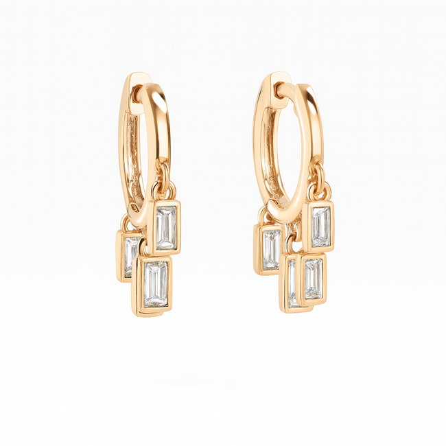 Diamond (0.53 ctw) baguette dangle earrings 14k yellow gold 3.6 gr