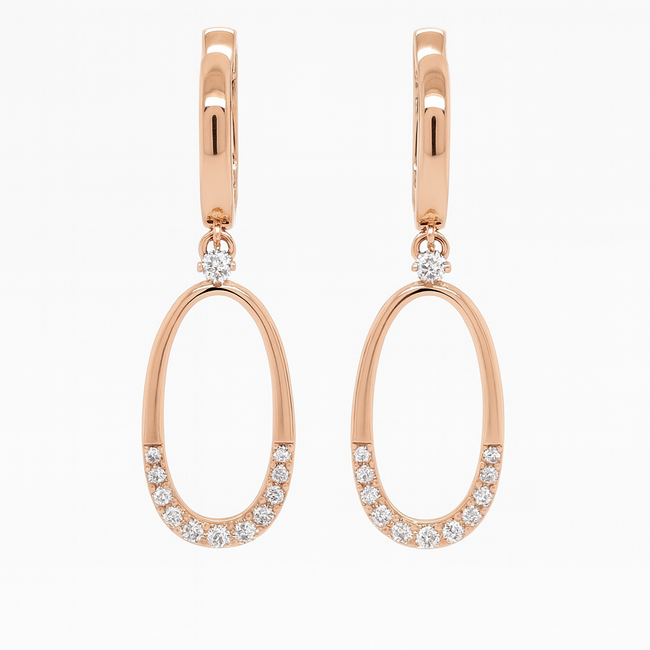 Diamond (0.43 ctw) oval dangle earrings 14k yellow gold 4.2 gr