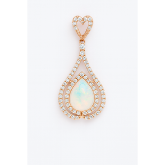 Opal (1.62 ct) & diamond (0.46 ctw) teradrop pendant 14k yellow gold 2.8 gr