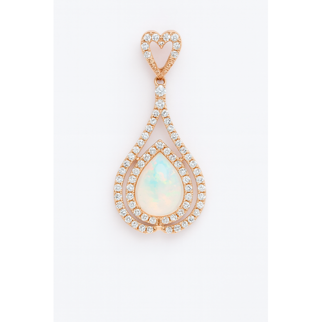 Opal (1.62 ct) & diamond (0.46 ctw) teradrop pendant 14k yellow gold 2.8 gr