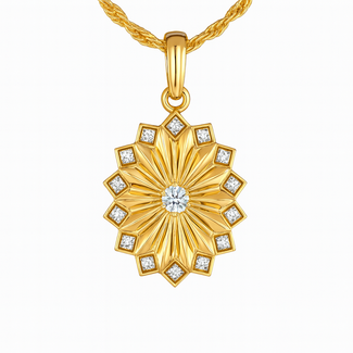 Diamond (0.17 ctw) diamond cut starburst pendant 14k yellow gold 1.6 gr
