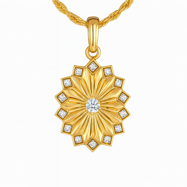 Diamond (0.17 ctw) diamond cut starburst pendant 14k yellow gold 1.6 gr