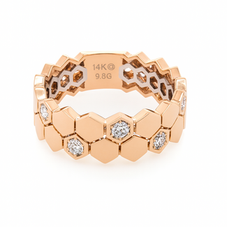 Diamond (0.20 ctw) geometric honeycomb ring 14k yellow gold 4.7 gr