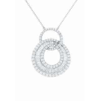Diamond (1.0 ctw) round/baguette double circle necklace 14k white gold 3.4 gr