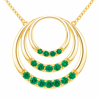 Emerald (0.55 ctw) triple circle pendant 14k yellow gold 3.9 gr