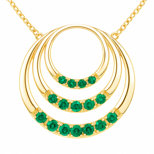 Emerald (0.55 ctw) triple circle pendant 14k yellow gold 3.9 gr