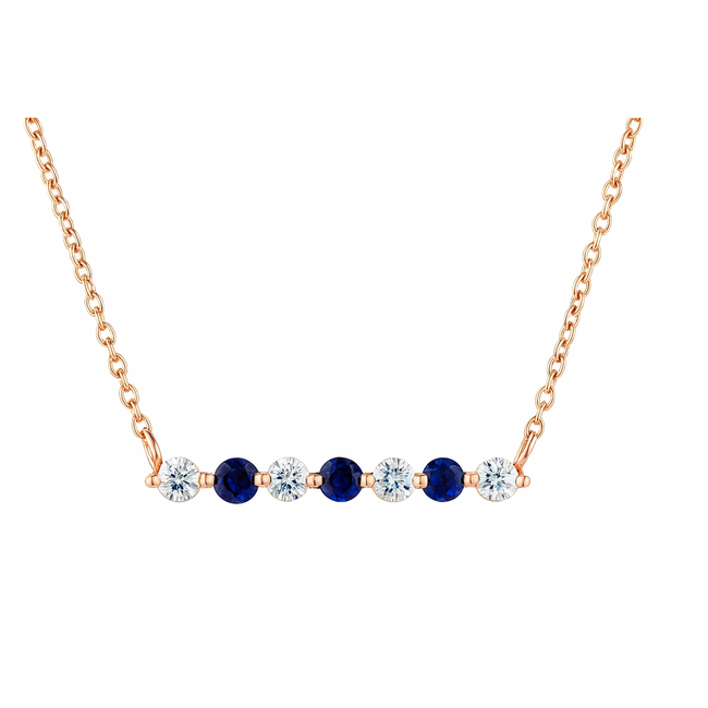 Sapphire (0.26 ctw) & diamond (029 ctw) horizontal bar necklace 14k yellow gold 2.8 gr