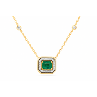 Emerald (0.33 ct) & diamond (0.15 ctw) necklace 14k yellow gold 3.3 gr