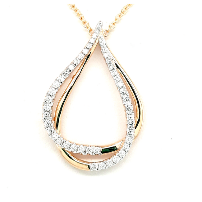 Diamond (0.34 ctw) double pear shape pendant 14k yellow & white gold 4.3 gr