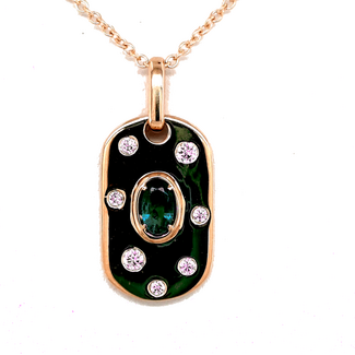 Emerald (0.25 ct) & diamond (0.14 ctw) pendant w/chain 14k yellow gold 3.9 gr