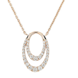 Diamond (0.47 ctw) double oval pendant w/chain 14k yellow gold 4.0 gr