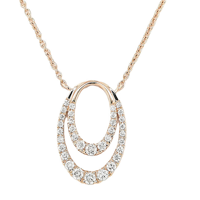 Diamond (0.47 ctw) double oval pendant w/chain 14k yellow gold 4.0 gr