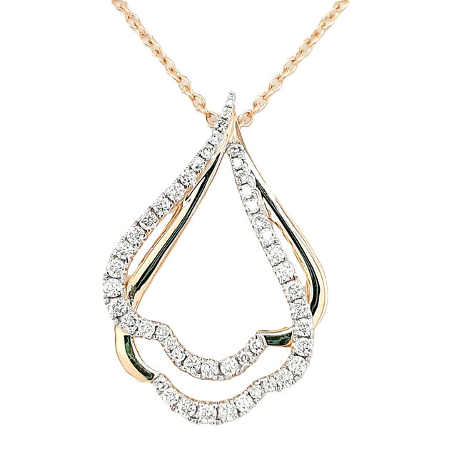 Diamond (0.32 ctw) fancy teardrop pendant w/chain 14k yellow gold 4.4 gr