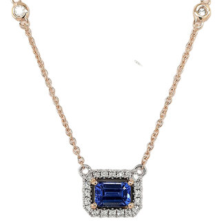 Sapphire (0.64 ct) & diamond (0.10 ctw) necklace 14k yellow & white gold 4.0 gr