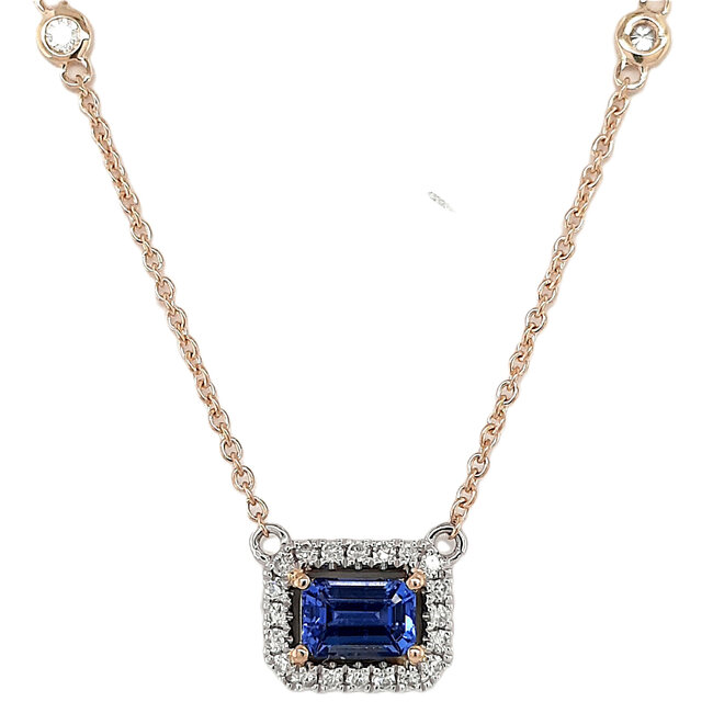 Sapphire (0.64 ct) & diamond (0.10 ctw) necklace 14k yellow & white gold 4.0 gr