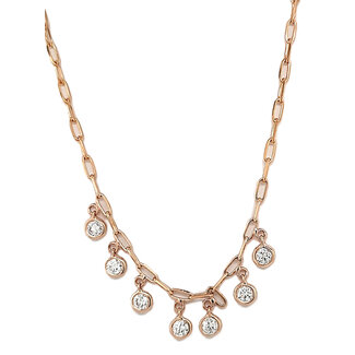 Diamond (0.51 ctw) bezel set 7 stone dangle necklace w/paperclip chain 14k yellow gold 4.1 gr