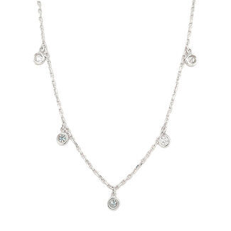 Diamond (0.47 ctw) 7 stone dangle necklace bezel set 14k white gold 3.1 gr