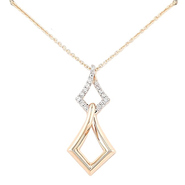 Diamond (0.12 ctw) trapezoid pendant w/chain 14k yellow gold 3.6 gr