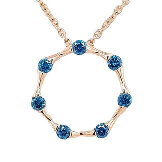 Blue diamond (0.20 ctw) circle pendant w/chain 14k yellow gold 2.5 gr