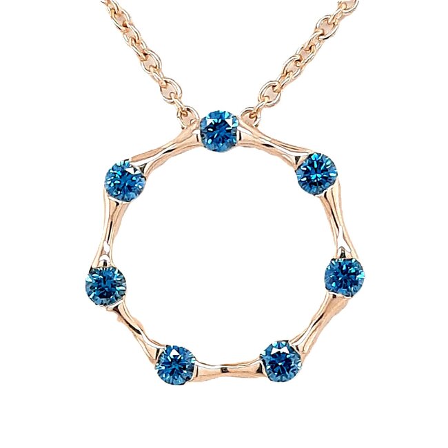 Blue diamond (0.20 ctw) circle pendant w/chain 14k yellow gold 2.5 gr