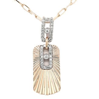 Diamond (0.22 ctw) diamond cut rectangle pendant w/chain 14k yellow gold 6.2  gr