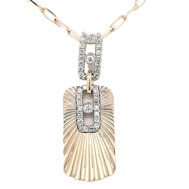 Diamond (0.22 ctw) diamond cut rectangle pendant w/chain 14k yellow gold 6.2  gr