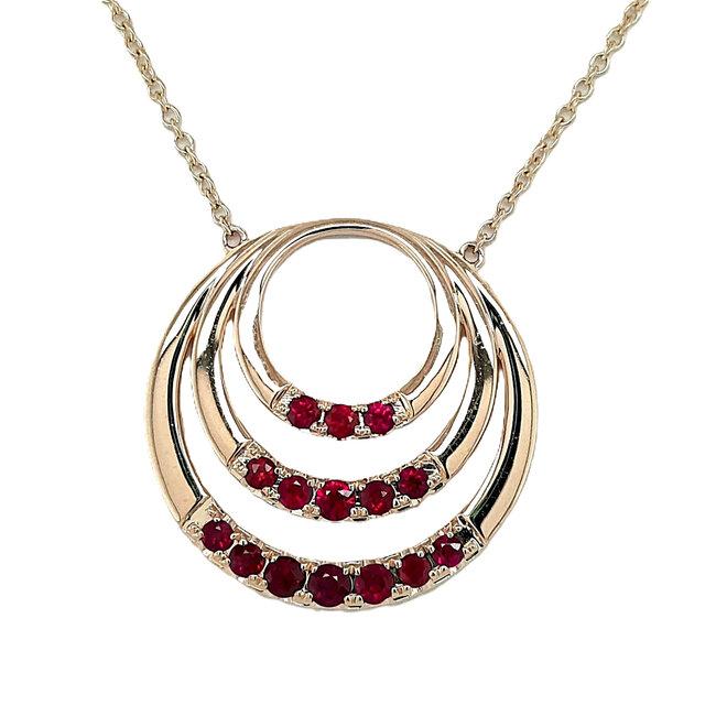 Ruby (0.76 ctw) triple stacked circle pendant 14k yellow gold 5.6 gr