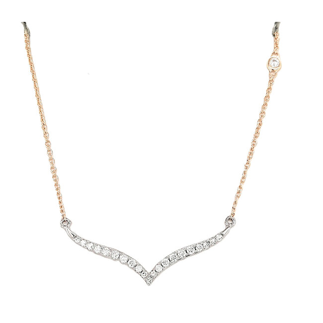 Diamond (0.23 ctw) chevron bar necklace 14k yellow gold 3.1 gr