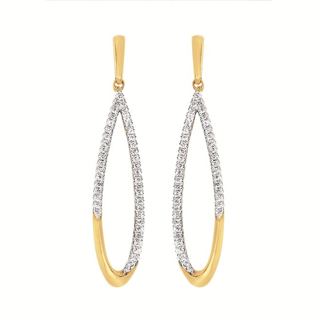 Diamond (0.33 ctw) long oval dangle earrings 14k yellow gold