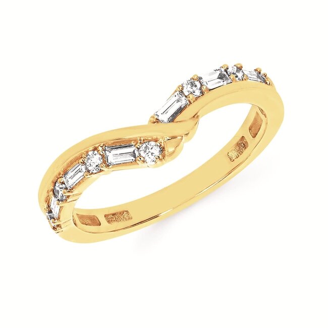 Diamond (0.25 ctw) round/baguette bridal wrap 14k yellow gold