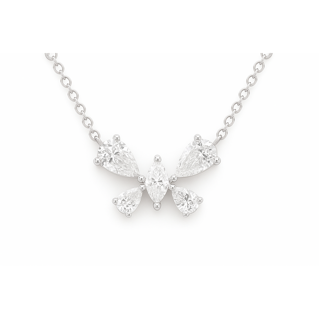 LAB GROWN Diamond (1.33 ctw) butterfly necklace 18k white gold 3.1 gr