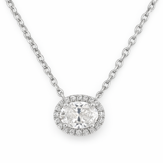 LAB GROWN Diamond (0.58 ctw) oval halo necklace 14k white gold 2.7 gr