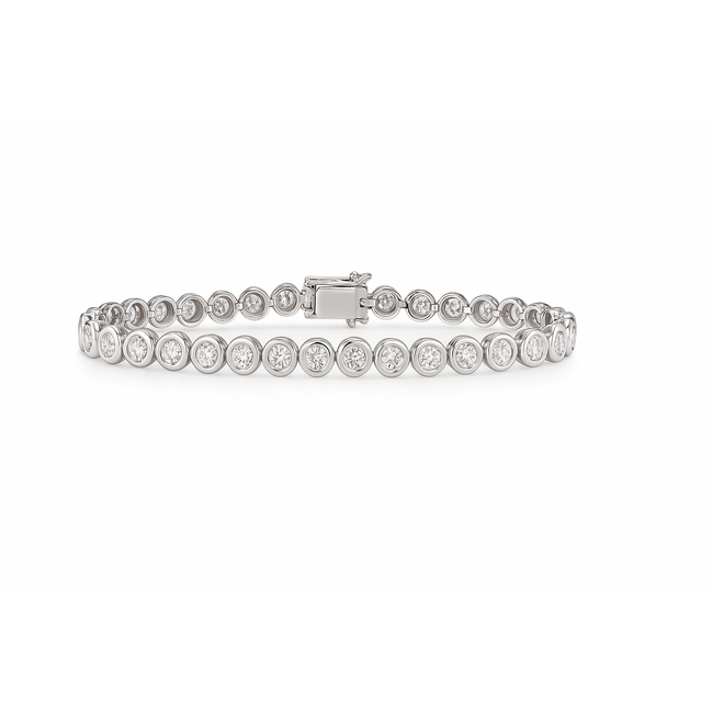 LAB GROWN Diamond (4.0 ctw) round bezel set tennis bracelet 14k white gold 9.2 gr