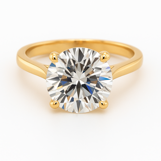 LAB GROWN Diamond (4.25 ct) round solitaire ring 14k yellow gold 2.5 gr